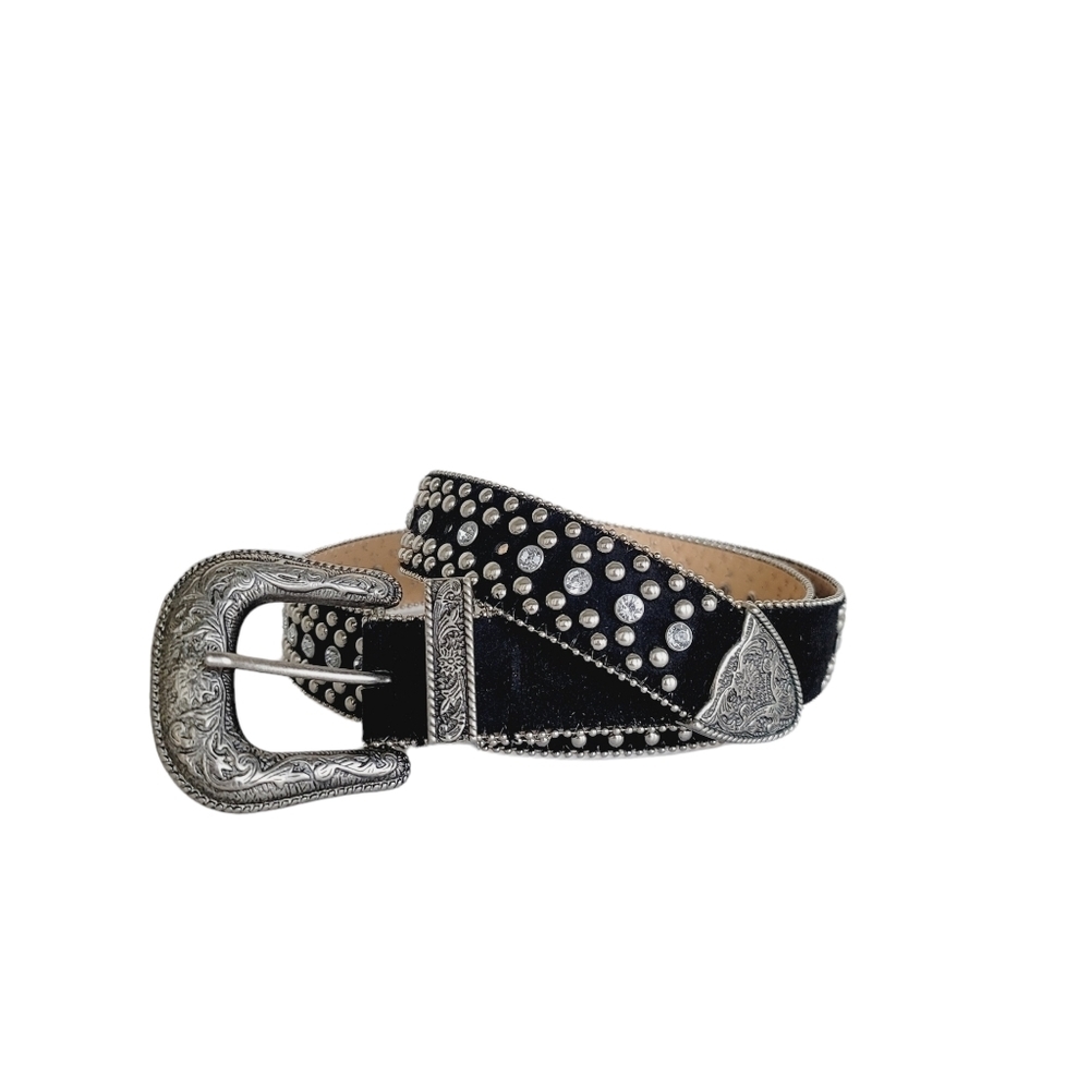Guess Vintage Western Studded and Rhinestones Black Suede Belt